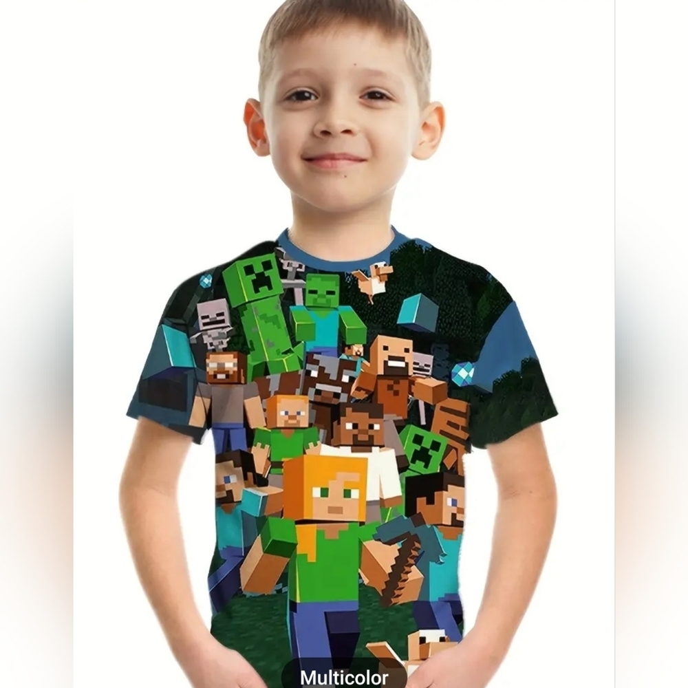 Cool Cartoon Building Block T-Shirt for Boys - Lightweight & Comfy Short Sleeve